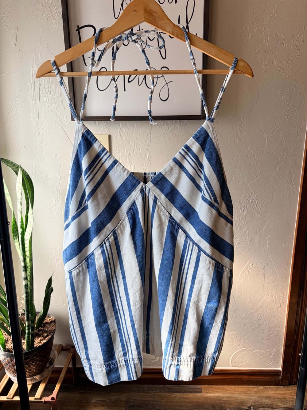 Universal Thread Blue & White Striped V-Neck Tie-Strap Camisole Festival Size Xl